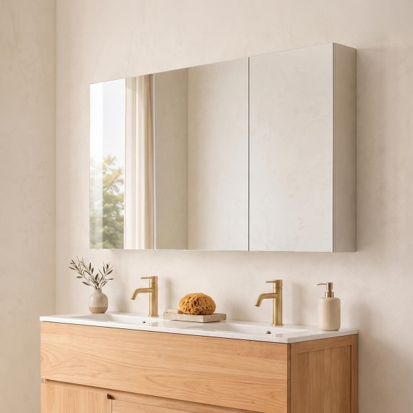 Armoire murale de salle de bain avec miroir triptyque 120 x 75 cm