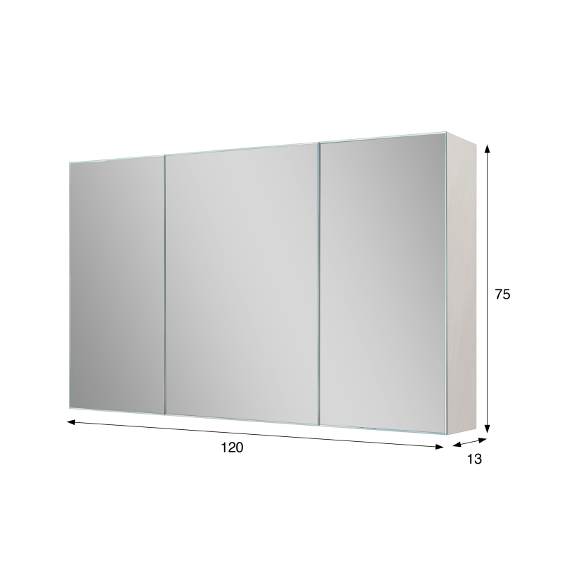Armoire murale de salle de bain avec miroir triptyque 120 x 75 cm