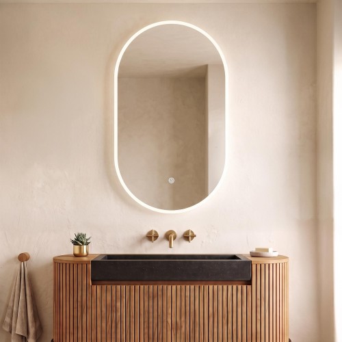 Miroir mural ovale de salle de bain lumineux avec éclairage LED 60 x 100 cm