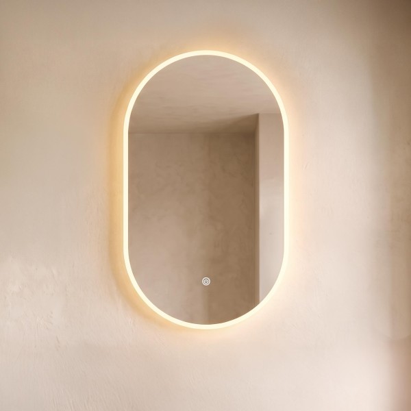 Miroir mural ovale de salle de bain lumineux avec éclairage LED 60 x 100 cm