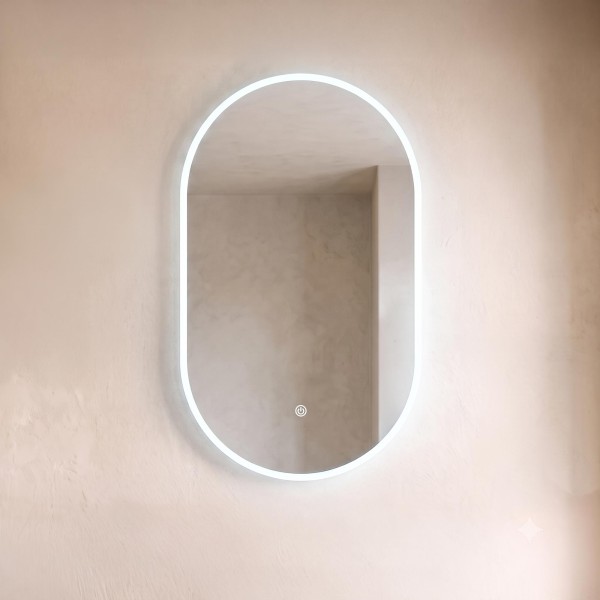 Miroir mural ovale de salle de bain lumineux avec éclairage LED 60 x 100 cm