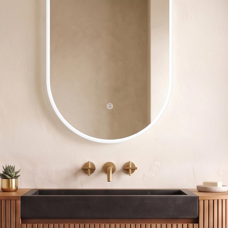Miroir mural ovale de salle de bain lumineux avec éclairage LED 60 x 100 cm