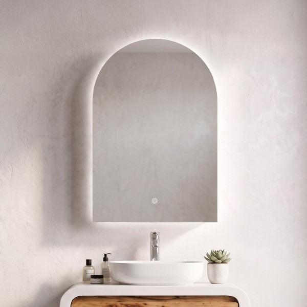 Armoire murale de salle de bain avec miroir en arche et éclairage LED 60 x 90 cm