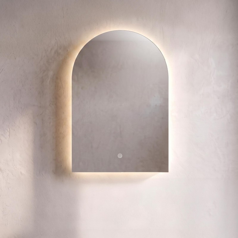 Armoire murale de salle de bain avec miroir en arche et éclairage LED 60 x 90 cm