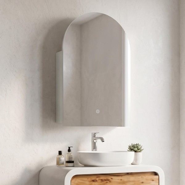 Armoire murale de salle de bain avec miroir en arche et éclairage LED 60 x 90 cm