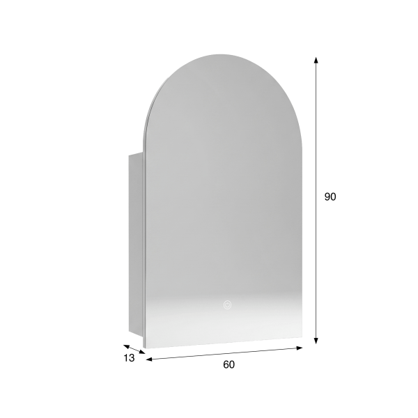 Armoire murale de salle de bain avec miroir en arche et éclairage LED 60 x 90 cm