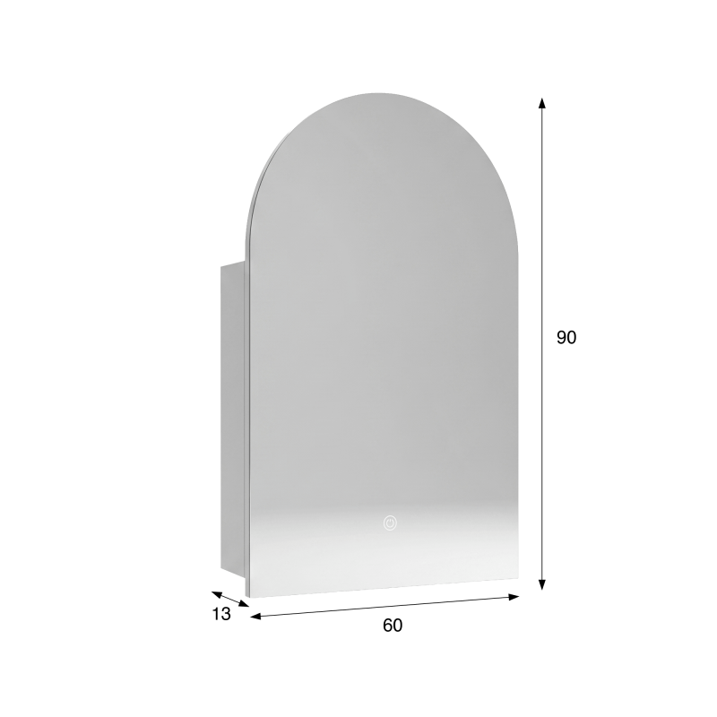 Armoire murale de salle de bain avec miroir en arche et éclairage LED 60 x 90 cm