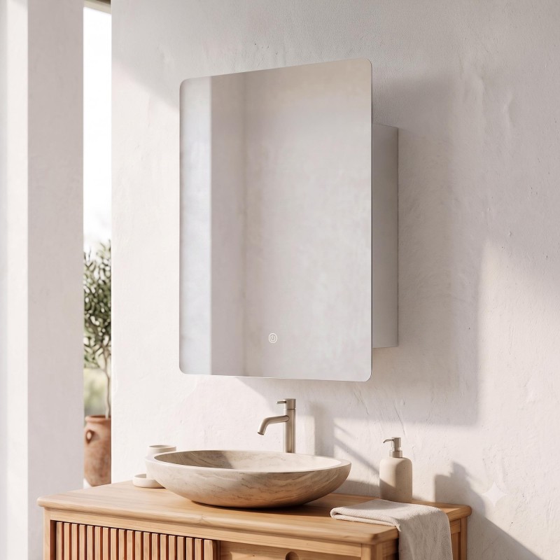 Armoire murale de salle de bain avec miroir rectangulaire et éclairage LED 60 x 80 cm
