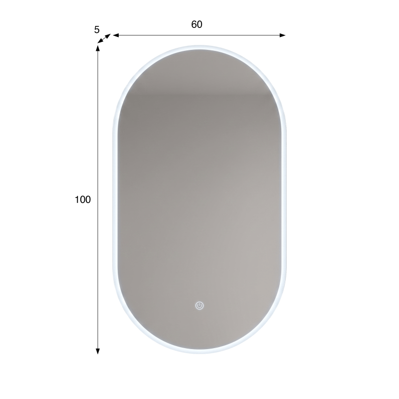 Miroir mural ovale de salle de bain lumineux avec éclairage LED 60 x 100 cm