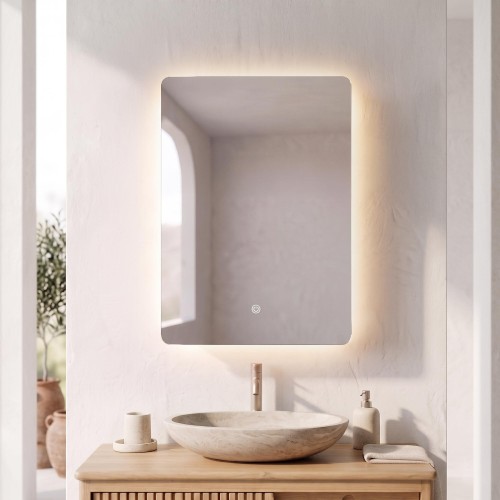 Armoire murale de salle de bain avec miroir rectangulaire et éclairage LED 60 x 80 cm