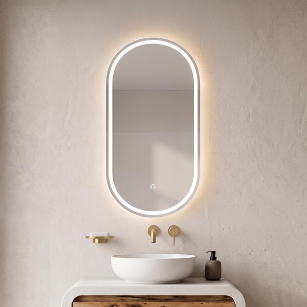 Armoire murale de salle de bain avec miroir ovale et éclairage LED 50 x 90 cm