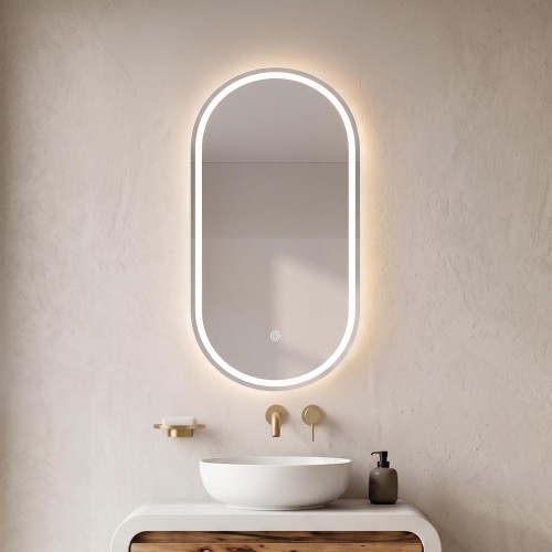 Armoire murale de salle de bain avec miroir ovale et éclairage LED 50 x 90 cm