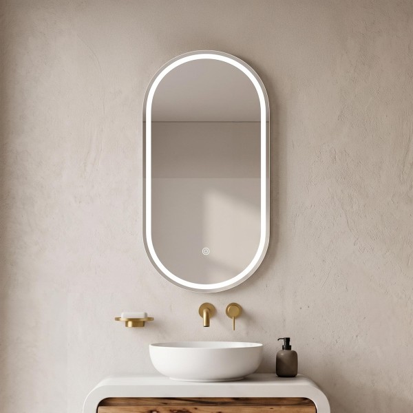 Armoire murale de salle de bain avec miroir ovale et éclairage LED 50 x 90 cm