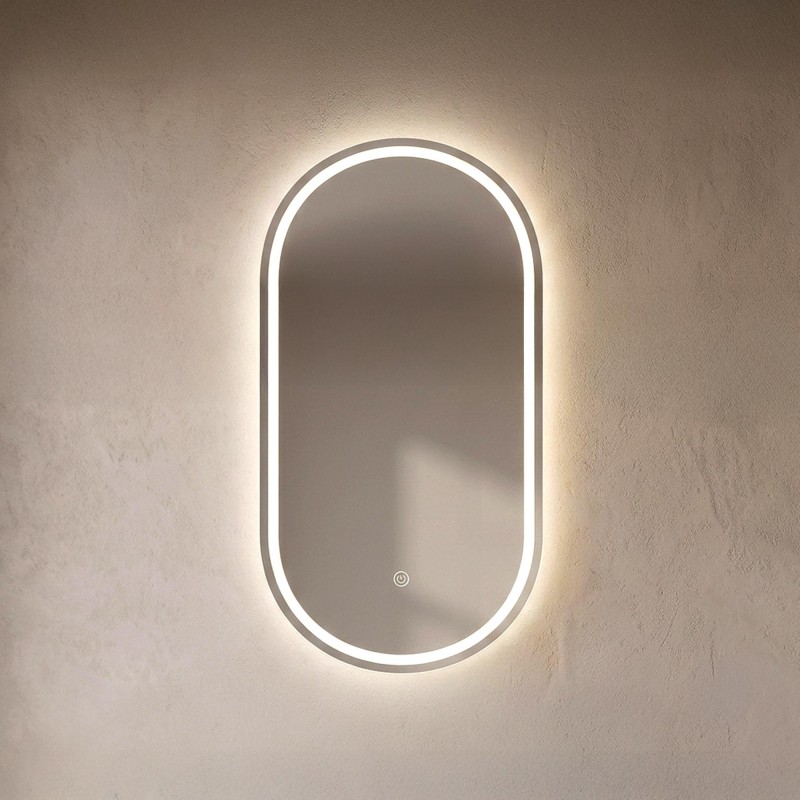 Armoire murale de salle de bain avec miroir ovale et éclairage LED 50 x 90 cm