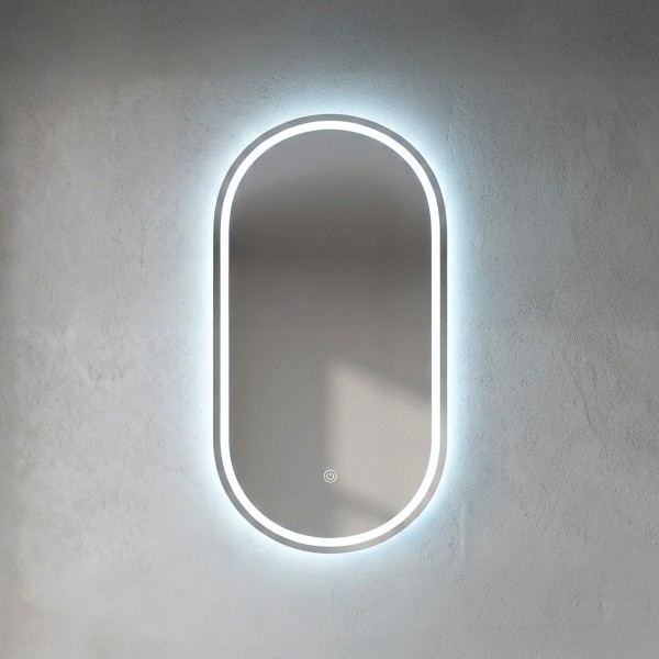 Armoire murale de salle de bain avec miroir ovale et éclairage LED 50 x 90 cm