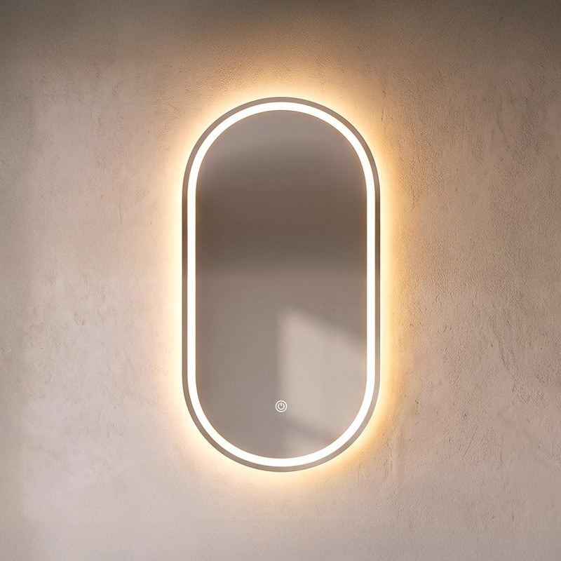 Armoire murale de salle de bain avec miroir ovale et éclairage LED 50 x 90 cm
