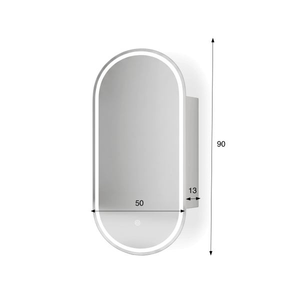 Armoire murale de salle de bain avec miroir ovale et éclairage LED 50 x 90 cm