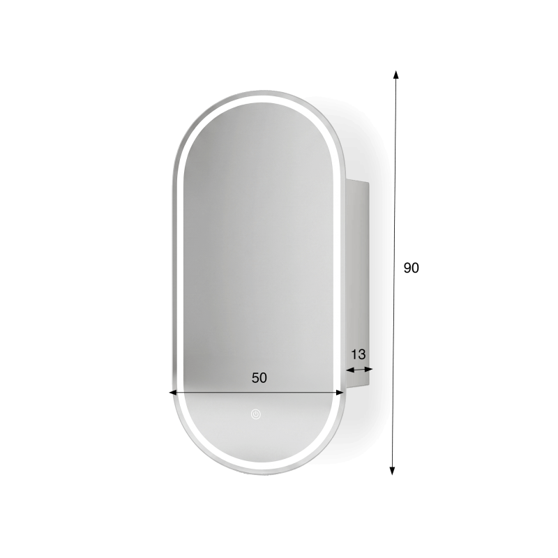 Armoire murale de salle de bain avec miroir ovale et éclairage LED 50 x 90 cm