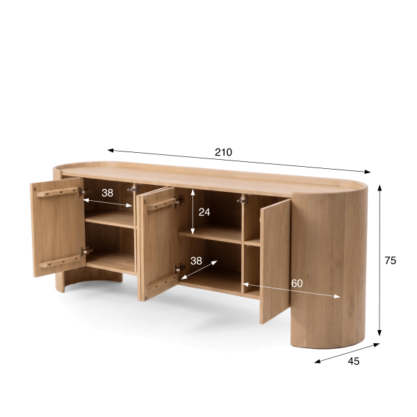 Enfilade en bois de chêne massif 210 cm - Lago