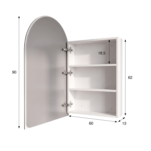Armoire murale de salle de bain avec miroir en arche et éclairage LED 60 x 90 cm