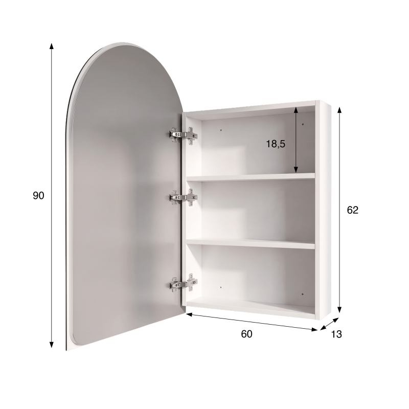 Armoire murale de salle de bain avec miroir en arche et éclairage LED 60 x 90 cm