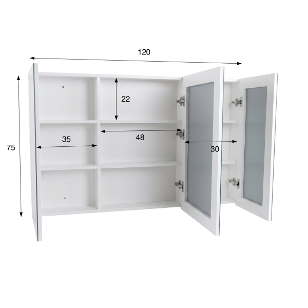 Armoire murale de salle de bain avec miroir triptyque et éclairage LED 120 x 75 cm