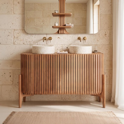Meuble de salle de bain en bois massif de teck 120 cm - Avani