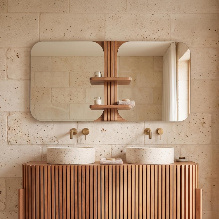 Miroir mural de salle de bain en bois de teck - Avani