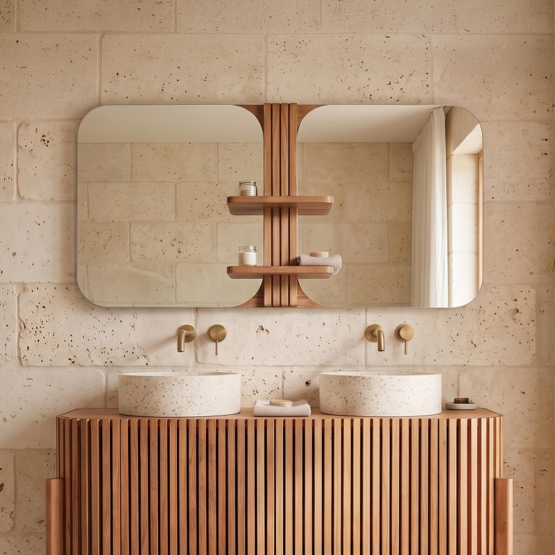 Miroir mural de salle de bain en bois de teck - Avani