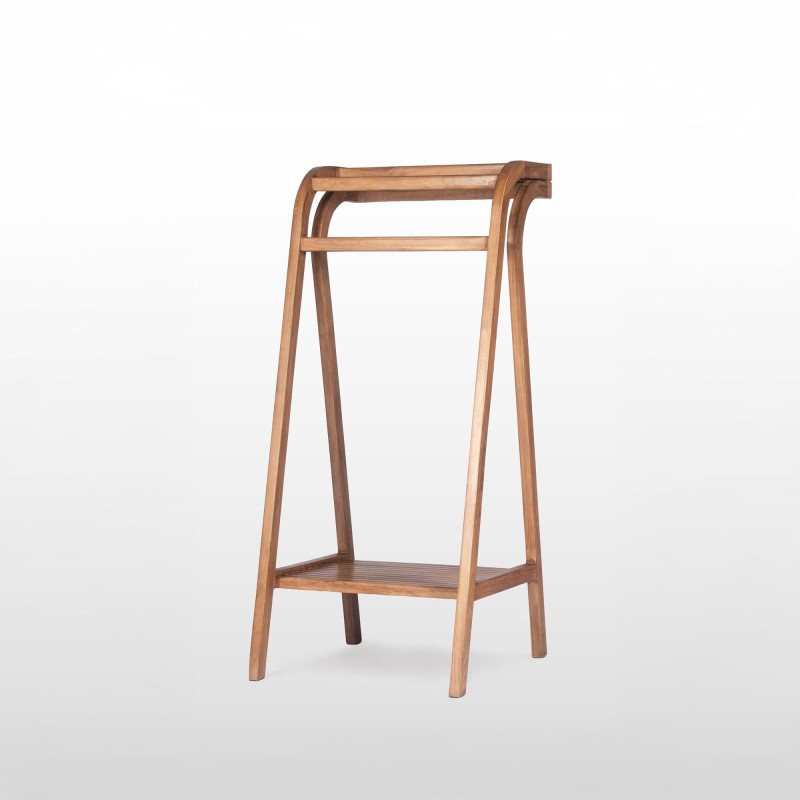 Porte serviettes de salle de bain sur pied en bois massif de teck - Avani