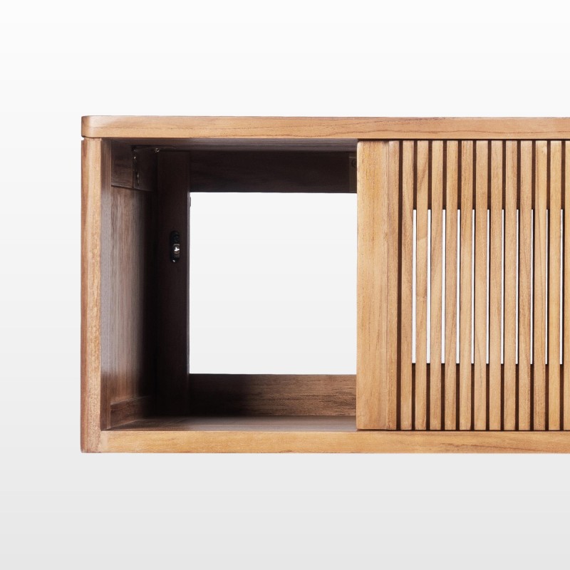 Meuble de salle de bain suspendu en bois massif de teck 100 cm - Rhea