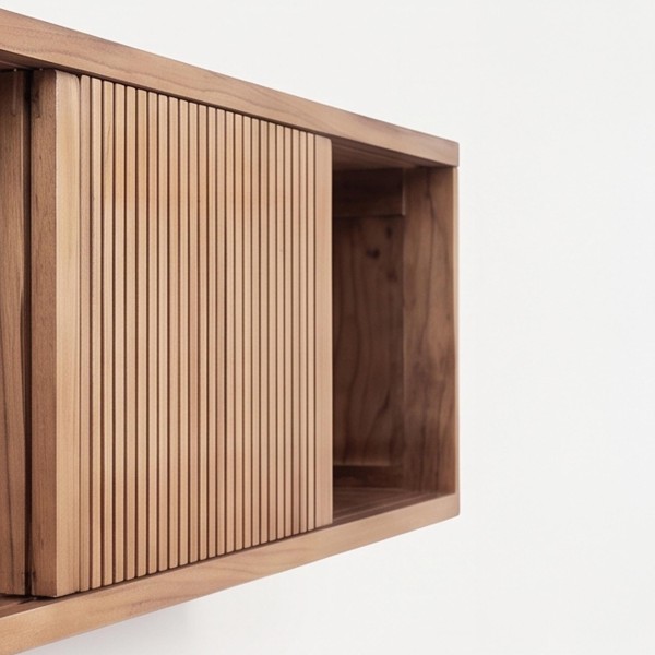 Meuble de salle de bain suspendu en bois massif de teck 100 cm - Rhea