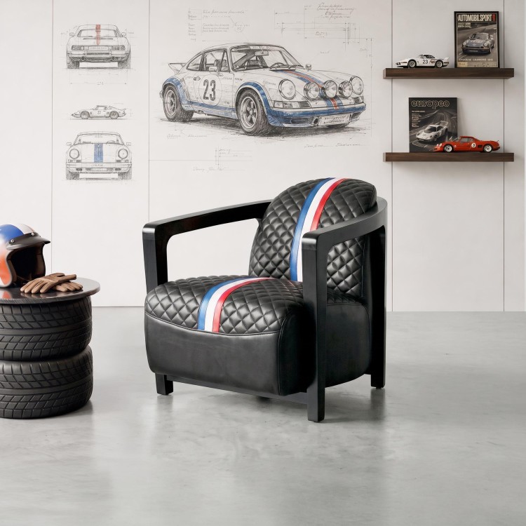 Fauteuil club en cuir véritable - Racing design