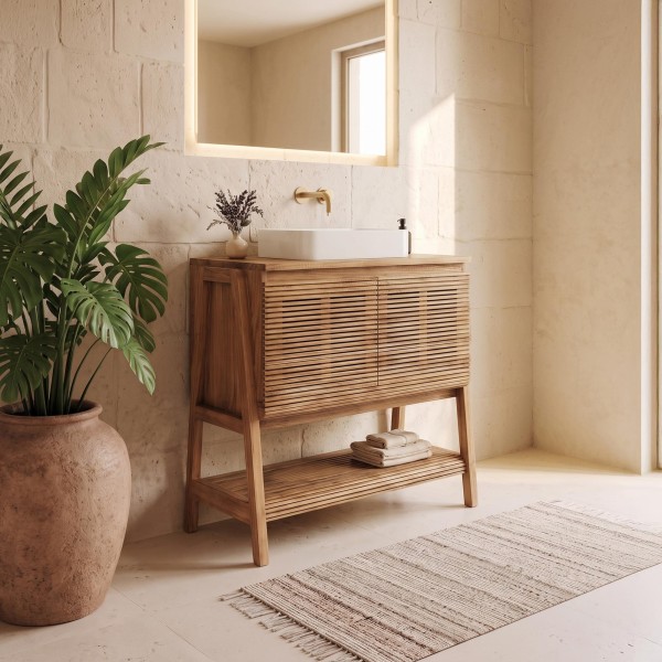 Meuble de salle de bain en bois massif de teck 80 cm - Anika