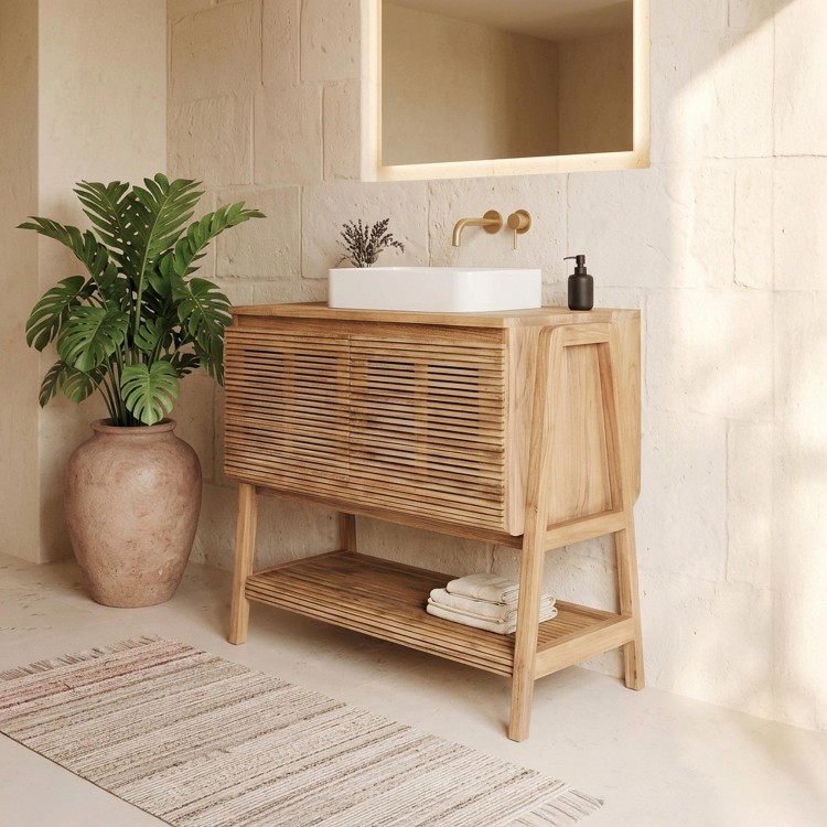 Meuble de salle de bain en bois massif de teck 80 cm - Anika