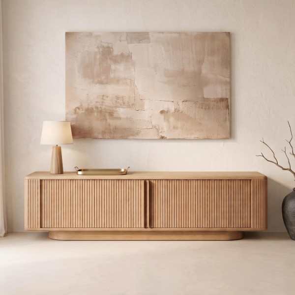 Meuble TV design en bois de chêne avec portes coulissantes 200 cm - Kael