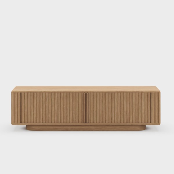 Meuble TV design en bois de chêne avec portes coulissantes 200 cm - Kael