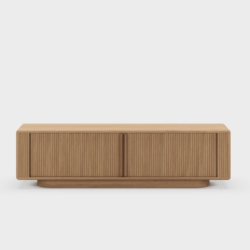 Meuble TV design en bois de chêne avec portes coulissantes 200 cm - Kael