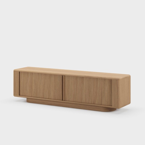 Meuble TV design en bois de chêne avec portes coulissantes 200 cm - Kael
