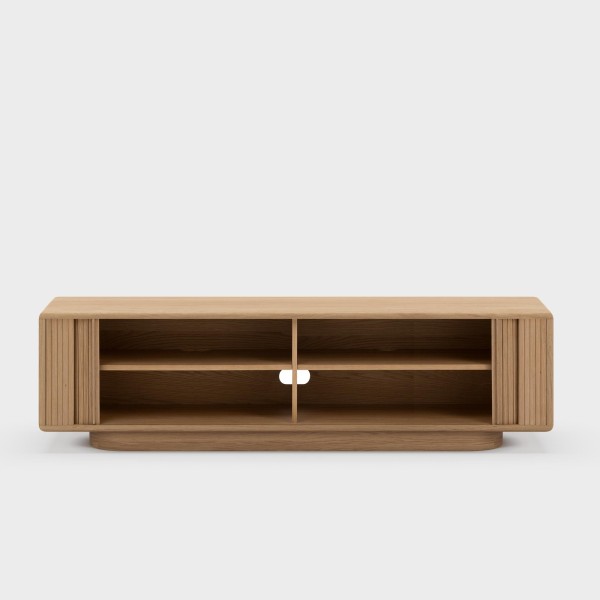 Meuble TV design en bois de chêne avec portes coulissantes 200 cm - Kael