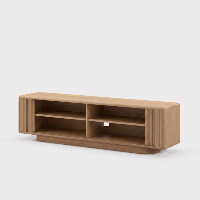 Meuble TV design en bois de chêne avec portes coulissantes 200 cm - Kael