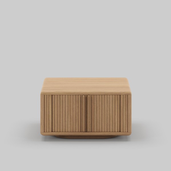 Table basse carrée en bois de chêne naturel avec portes coulissantes - Kael