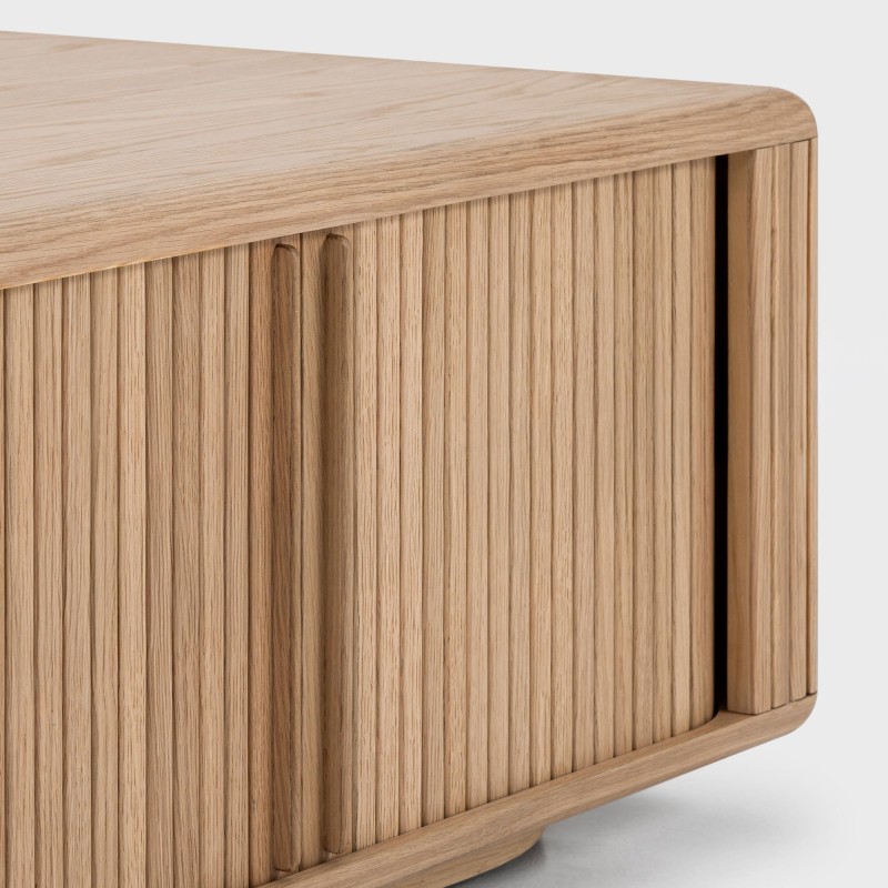Table basse carrée en bois de chêne naturel avec portes coulissantes - Kael