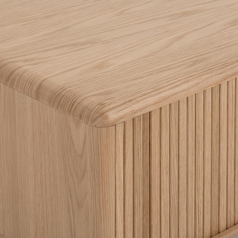 Table basse carrée en bois de chêne naturel avec portes coulissantes - Kael