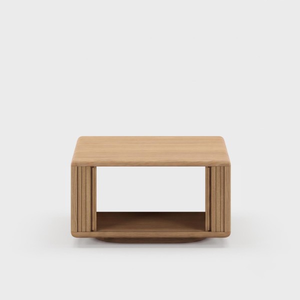 Table basse carrée en bois de chêne naturel avec portes coulissantes - Kael