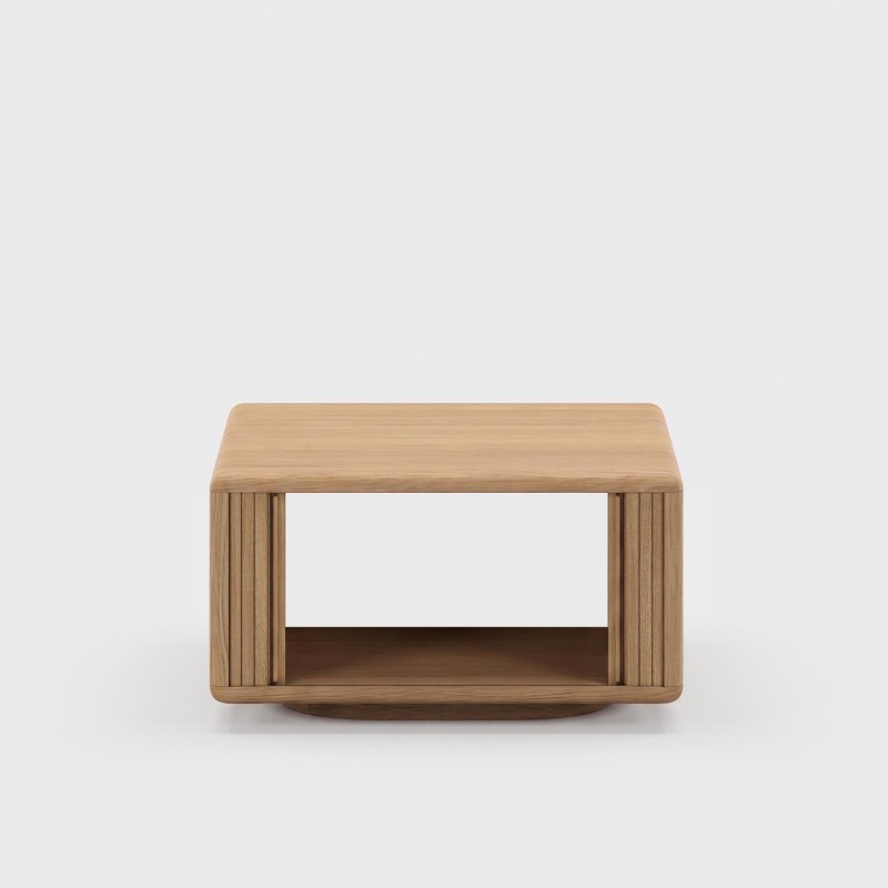 Table basse carrée en bois de chêne naturel avec portes coulissantes - Kael