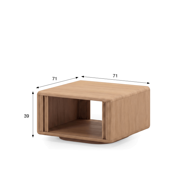 Table basse carrée en bois de chêne naturel avec portes coulissantes - Kael
