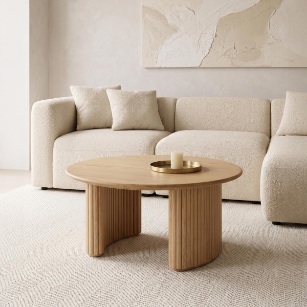 Table basse ronde en bois de chêne - Noji
