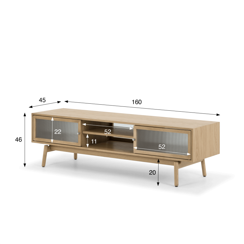 Meuble TV en bois de chêne naturel 160 cm - Elin
