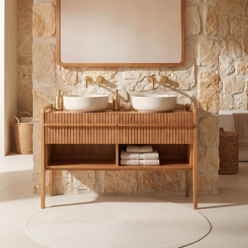 Meuble de salle de bain bois teck massif double vasque 120 cm - Devika